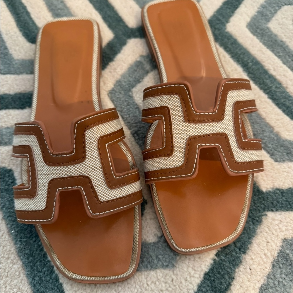 Hermes Brown and Cream Sandals